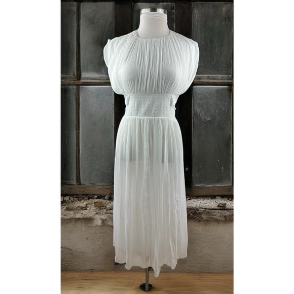NWT ZARA Pleated Chiffon Maxi Dress Side Cutout Detail in White Women's Size XS - Picture 2 of 16